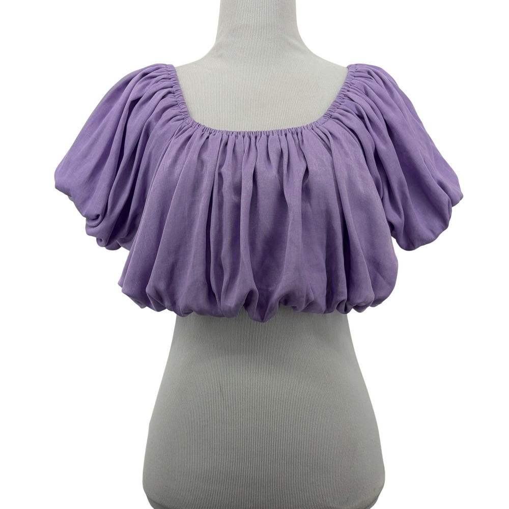 Vestique Women Size Small Bubble Hem Crop Top Lavender Purple Puff Sleeve Pastel